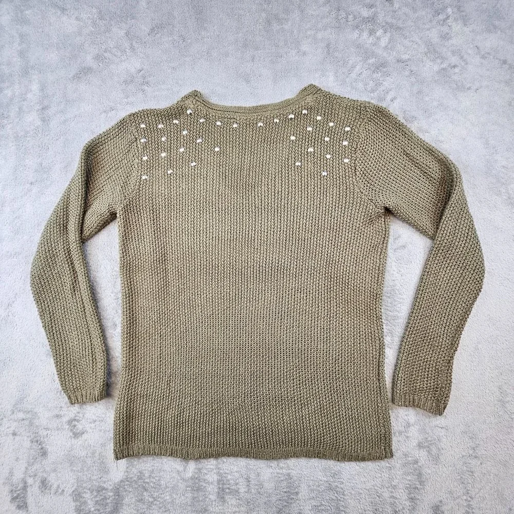 RDI Sweater Women's Small Olive‎ Green Studded Scoop Neck Soft Knit Pullover